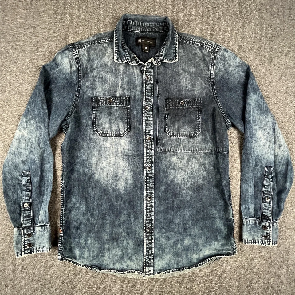 INC International Concepts Shirt Mens Medium Blue Denim Eye Sun Embroidered Y2K - image 2 of 4