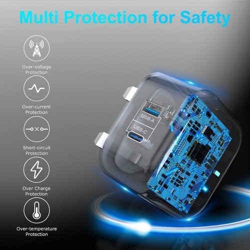 Mural Chargeur Adaptateur 20W Rapide de Prise & Câble Pour Motorola E14 G35 G55 - Photo 5 sur 21
