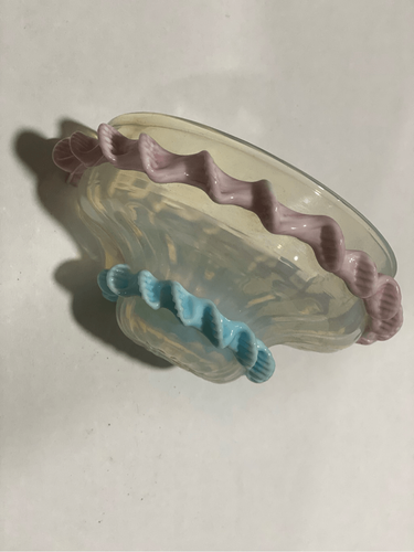 Antique Bobeche Chandelier Replacement Part Murano Glass Ruffled Pink Blue with - Picture 4 of 7