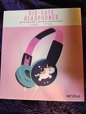 Vibe Kids Headphones Pink/Blue Unicorn Volume Limiting Technology Adjustable NEW
