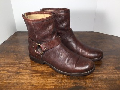 FRYE Phillip Harness Leather Ankle Boots Brown Moto Biker 76871 Size 8.5 B