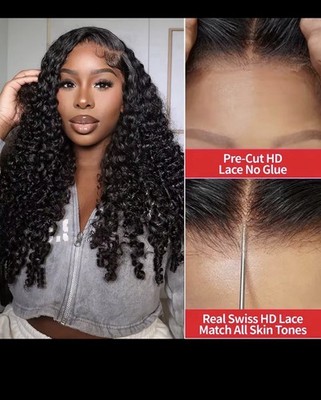 Glueless Lace Front Wig Curly Hair Black Pre-Cut HD Lace Natural Look Women