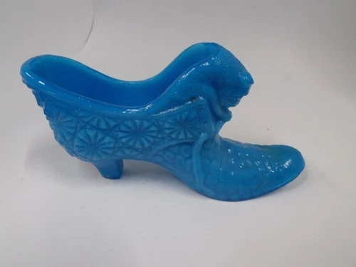 Fenton Blue Milk Glass Cat Slipper Shoe
