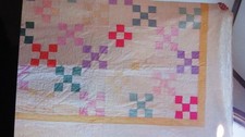 Beautiful Vintage Colorful Hand-Stitched Quilt 6' x 6' 6"