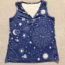 Celestial Sun Moon Stars Tank Top Womens 2xl Blue Boho Festival Sleeveless