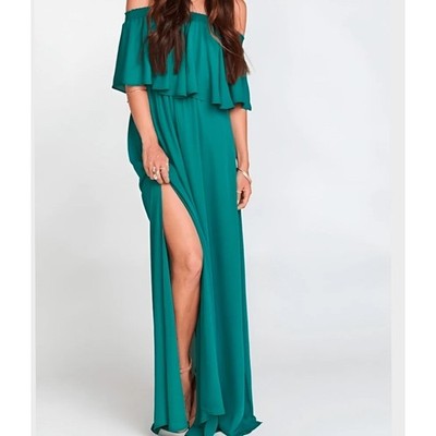 Show Me Your Mumu Hacienda Maxi Dress Emerald Green Smocked Off Shoulder 2XL