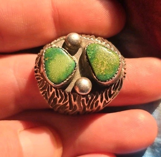 Unsigned Ring Green Turquoise Sterling Silver Nav… - image 1