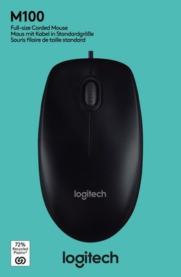 Logitech M100 kabelgebundene USB-Maus, 3 Tasten, 1000 DPI optisches Tracking