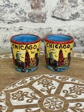 2 Luke-A-Tuke Ceramic Shot Glasses Featuring The Chicago Sky Line