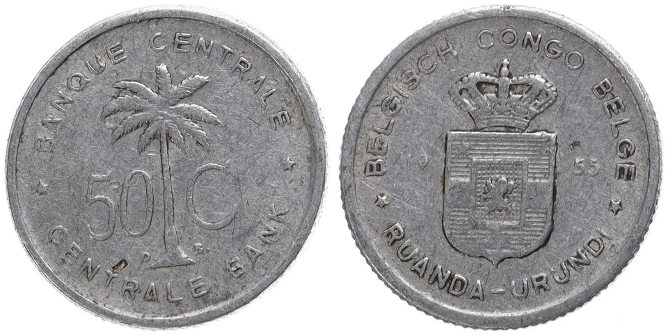 Rwanda-Urundi - Congo Belge 50 Centimes 1955 Aluminium Ø 18Mm KM# 2 - Photo 1/1
