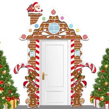 3Pcs Christmas Gingerbread Door Cover 112.2 x 70.86 inches, Red