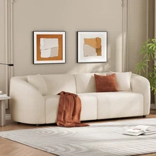 87" Contemporary Sofa in Beige Plush Seating Streamlined Design & Durable Frame