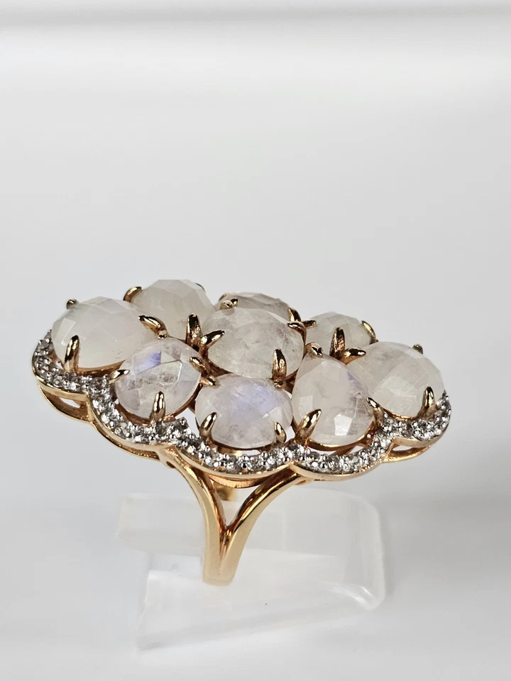 Rarities Carol Brodie Rose Gold Vermeil Rainbow Moonstone & White Zircon Ring - Image 4 of 4