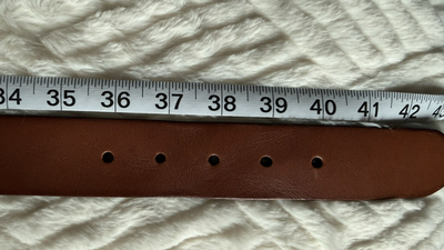 NEW Fossil Brown Leather Belt Wide Sz L UNIQUE Brass Tone  display picture 1