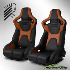 [Venom Series] PVC Reclinable Black+Brown Sport Racing Seats Pair With Slider