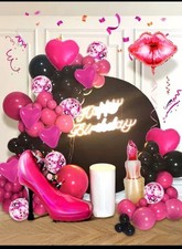 Happy birthday balloons set. Pink. 89 PCS
