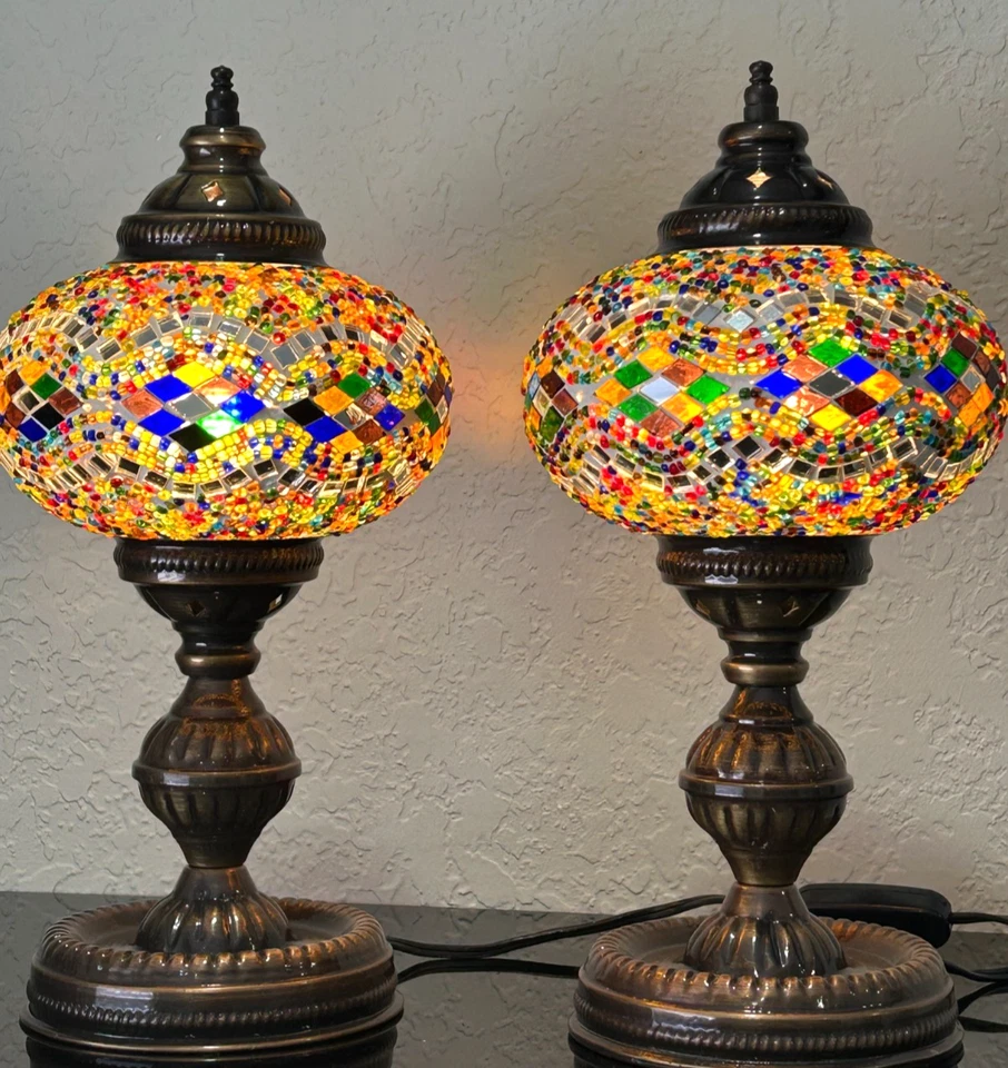 Turkish Mosaic Table Lamp Handmade Moroccon Tiffany Style Night Lamp w LED Bulb. - Image 3 of 4