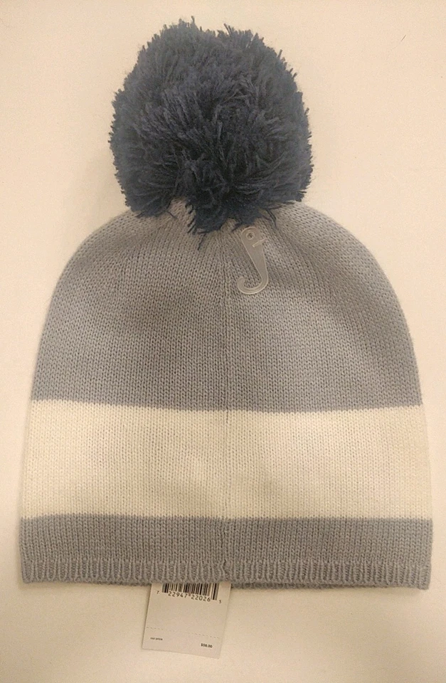 全新带标签 Kate Spade $58 BRR 豆豆针织 Pom Pom 冬季帽子海军蓝白色 均码 — 第 2/4 张图片