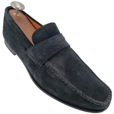 Santoni Italy Navy Blue Suede Leather Dress Shoes Mens Size 10D Slip-on Loafers