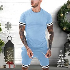 Mens Casual Outfit 2-Piece Set Short Sleeve Shirts and Shorts Sweatsuit Set