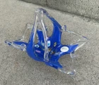 Vintage Mid Century Modern Murano Glass Blown Italy Blue Flower Design Bowl