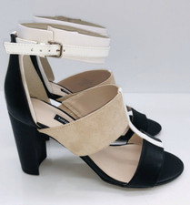 Nine West Women Nohea Dress Slingback Sandals Light Natural Suede/Black 10.5 NEW