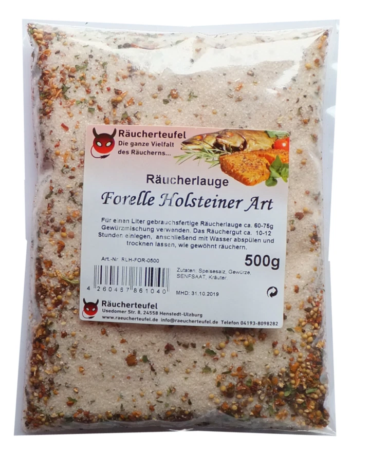 RÄUCHERTEUFEL Räucherlauge Forelle Holsteiner Art 500g, (Räucherhaken, Matjes, Fischgewürz)