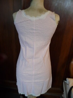 Robe Nuisette Vintage Rose à Dentelle Blanche - Taille 44, Jamais Portée