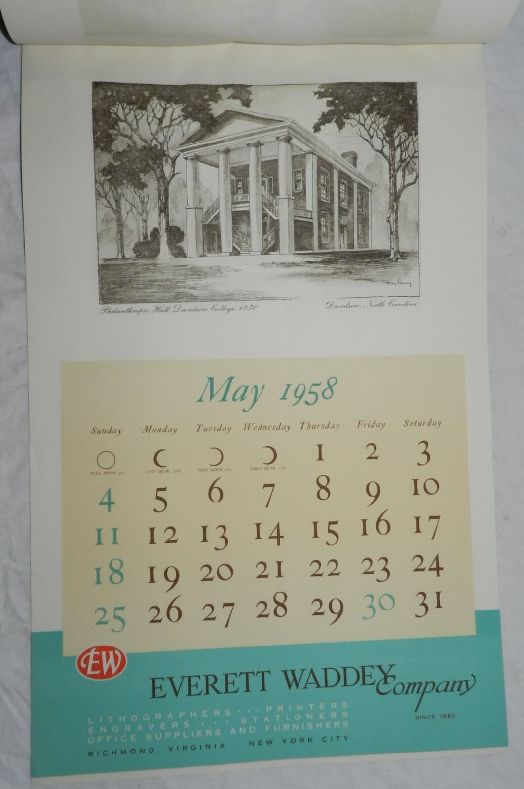 Vintage 1958 Everett Waddey Company Advertising Calendar | eBay