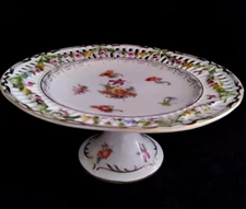 Antique Union T Porcelain Reticulated Pedestal Compote Dish Czecho-Slovakia