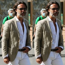 Linen Casual Mens Jacket Summer Notch Lapel Coat Business Beach Wedding Blazer
