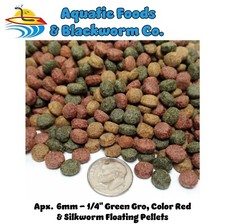 8-lbs 6mm 3-Type Mix Green Gro, Color Red  Silkworm Floating Pellets. KGM-450
