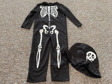 Boys Black  White Skeleton Suit with Hat Approx 4-6yrs
