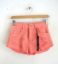 NWT Forever 21 High Rise Distressed Orange Studded Cotton Shorts Womens Size 24