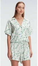 Women's Viscose Short Sleeve Rolled Up, Button Up Two-Piece Pajama Loungewear