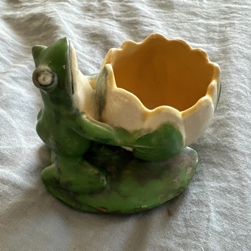 Weller Pottery Coppertone Frog on Lily Pad Lotus Vase Bowl Vintage