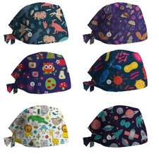 Print Cotton Surgical Scrub Cap Doctor Nurse Bouffant Hat Adjustable Head Cover
