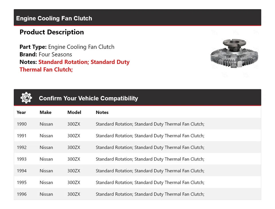 Para 1990-1996 Nissan 300ZX motor ventilador de refrigeração embreagem 4 estações 1991 1992 1993 - Imagem 2 de 4