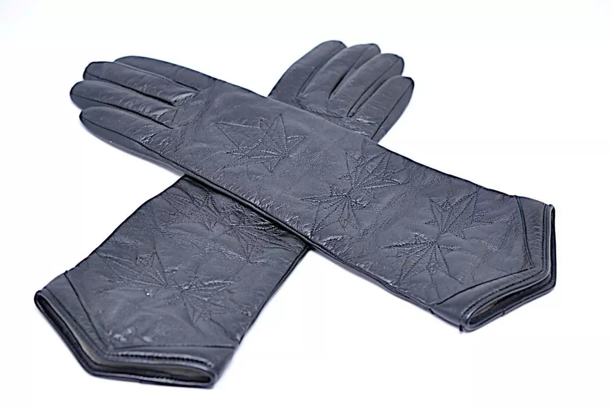 Aristide Moto Style Embroidered Black Leather Gloves Silk Lined NWOT Size 8