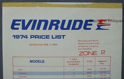 メジャー Original Vintage 1974 Evinrude Outboard Motors Price List Zone 2