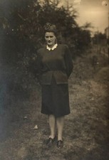 1940s Soviet Young Girl Fashionable Suit White Collar Photo Portrait