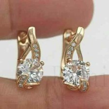 Fashion Gold Plated Shiny Rhinestone Hoop Earrings Jewelry Women Holiday Gift