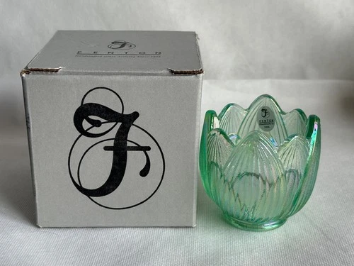 Fenton Art Glass Green Carnival Lotus Votive 8471GW 8471 GW  Candle Holder