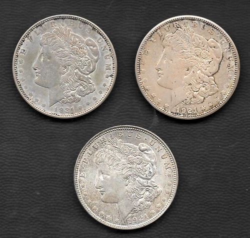 Morgan Silver Dollar Lot (3) 1921 P 1921 D !921 S Fine to AU
