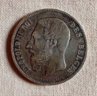 Pièce 5 Francs argent Belgique Léopold II 1875