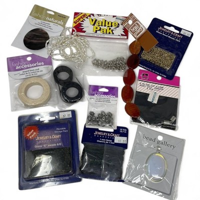 Vintage Beading & Jewelry Making Lot Craft Supplies Mixed Beads Findings Cord
