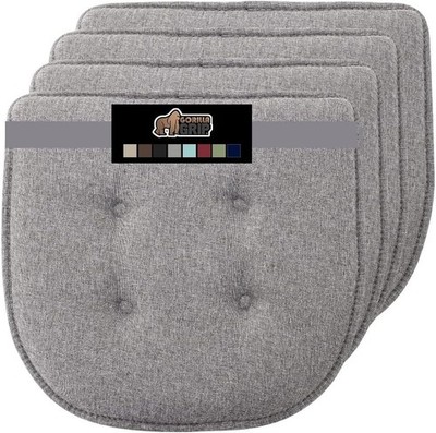 4 x GORILLA GRIP Slip Resistant Tufted Chair Cushions, No Ties Req.16x17 '' Gray