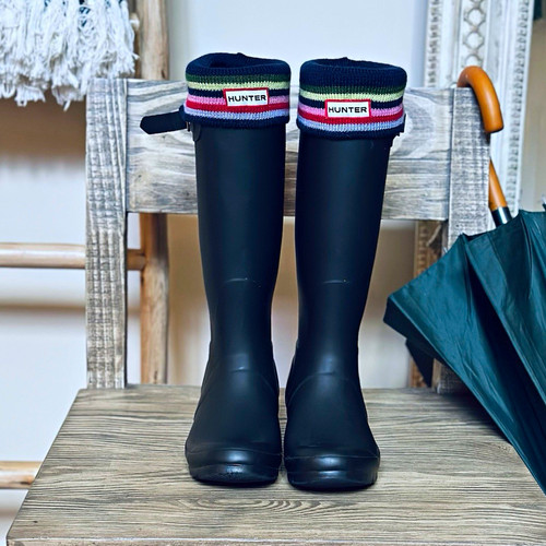Hunter Stripe Welly Socks – Navy Multi Knit Cuff – Size M – New