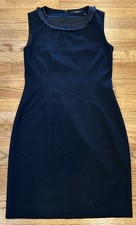 TAHARI Black Sheath Dress 10 Sleeveless Ruffle Collar Work Office LBD Cocktail