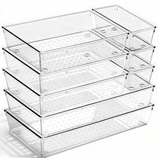 8 Pack Large Clear Plastic Drawer Organizer Bins - Acrylic Bathroom Drawer